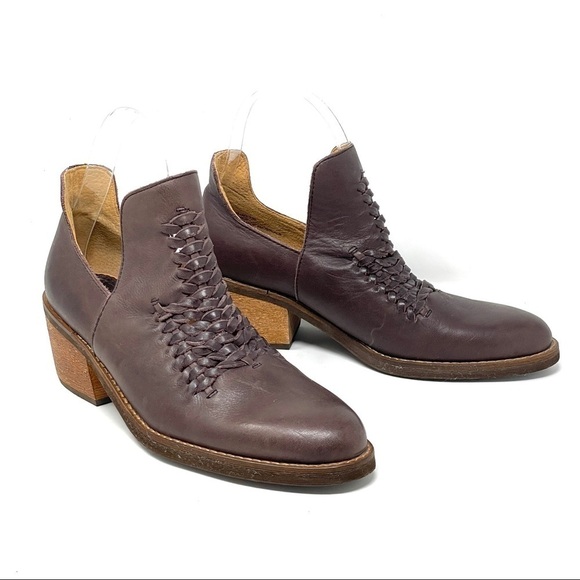 Latigo Anthropologie Kick Booties 6 Brown Leather Woven Western Ankle Boots - Picture 3 of 10